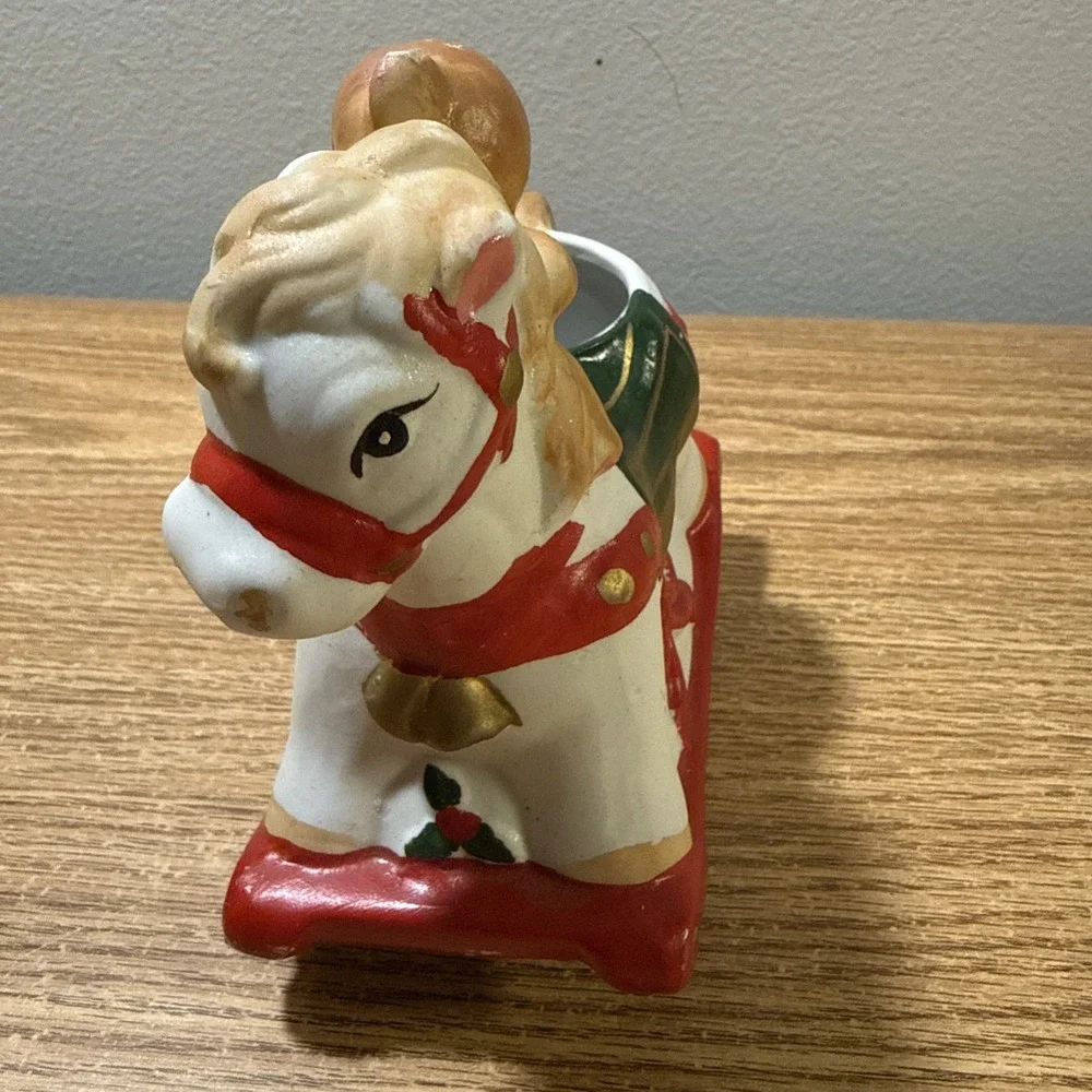 Rocking Horse Bear Rider Planter‎ 1992 Poinsettia Vintage Christmas I'll